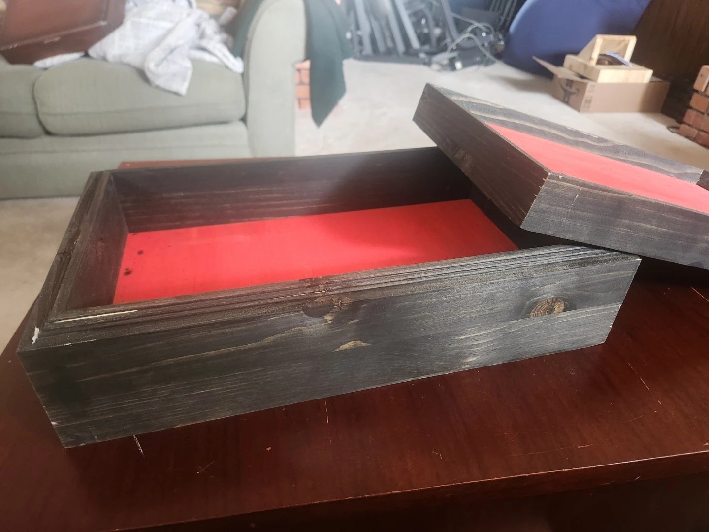 Handmade Wooden Box stained black and red. - photo 3