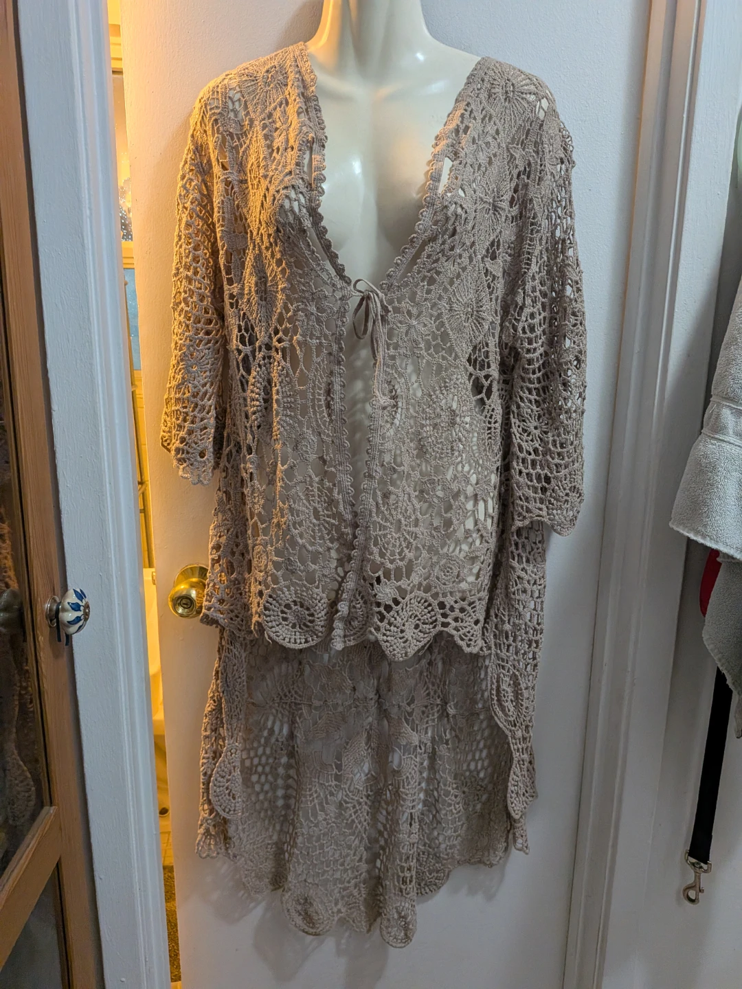 Beige Crochet Lace Cardigan/Cover-up - photo 2