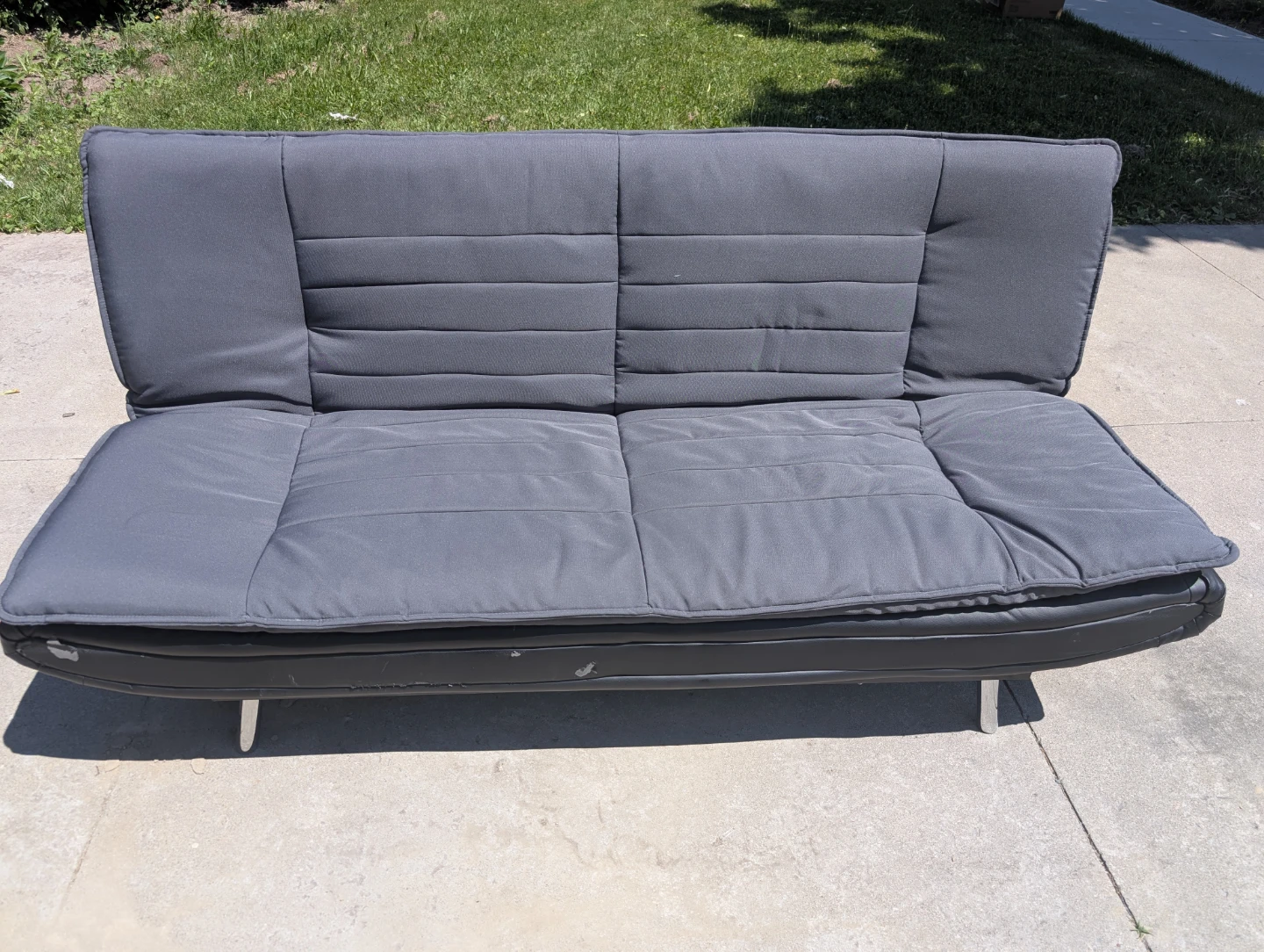 Convertible Sofa Bed - Black Faux Leather & Grey Fabric
