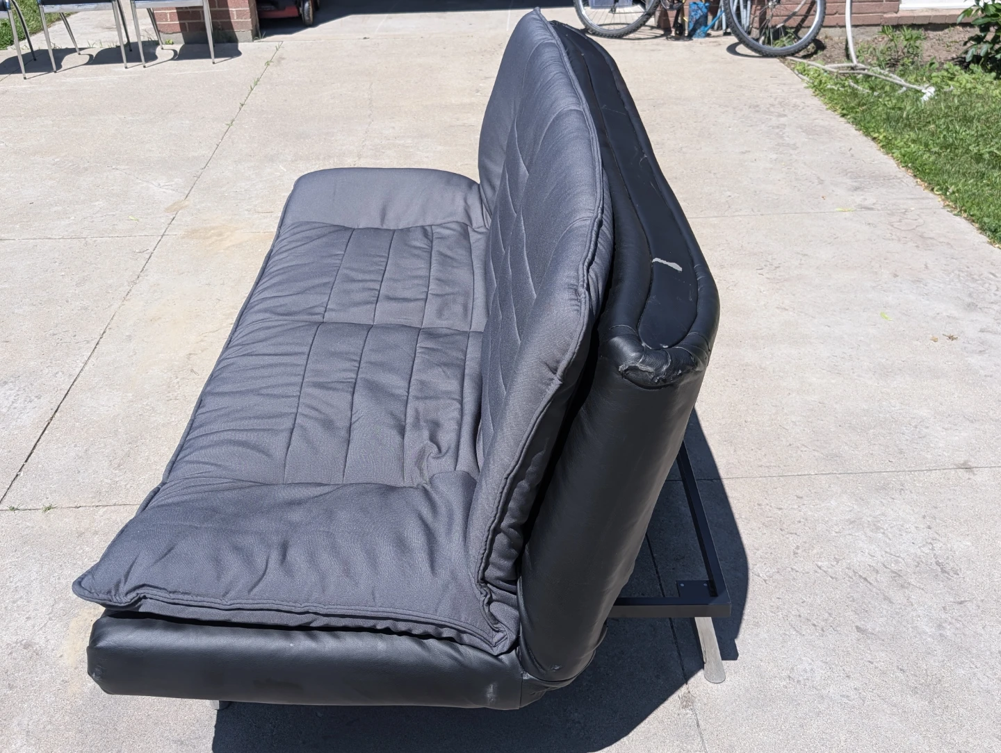 Convertible Sofa Bed - Black Faux Leather & Grey Fabric - photo 3