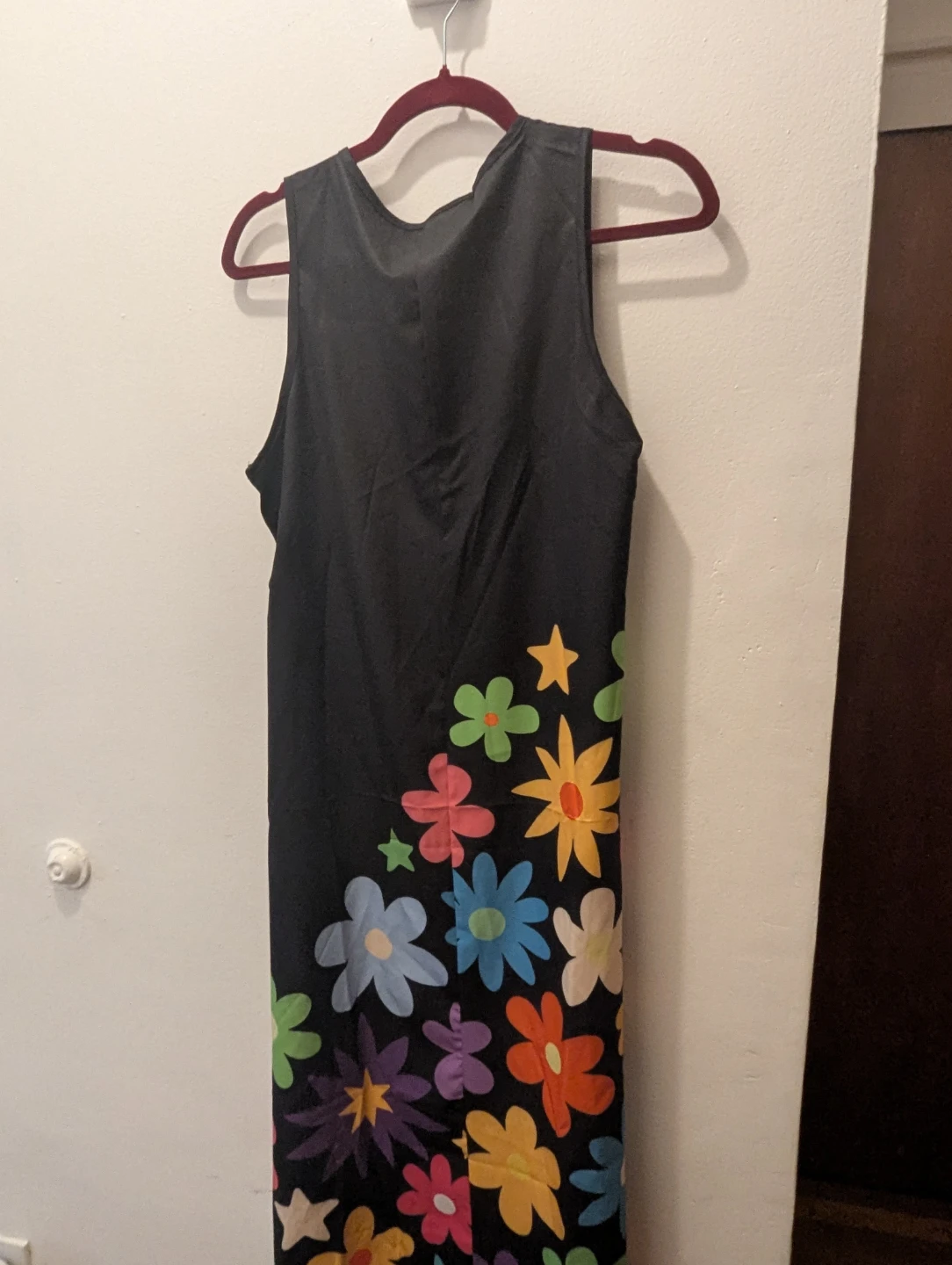 Black Sleeveless Maxi Dress with Colorful Floral Print