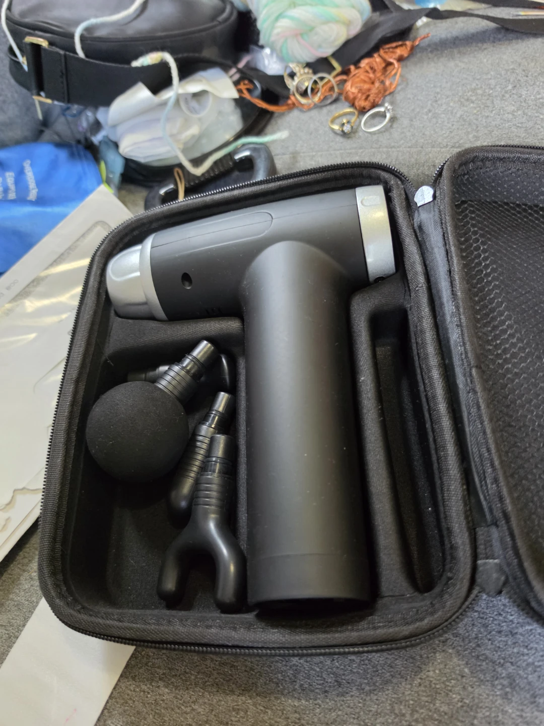 Black Massage Gun with Attachments and Case
