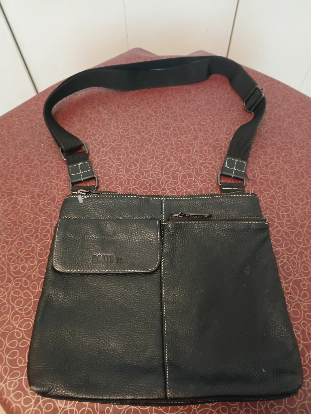 Roots 73 Black Leather Crossbody Bag