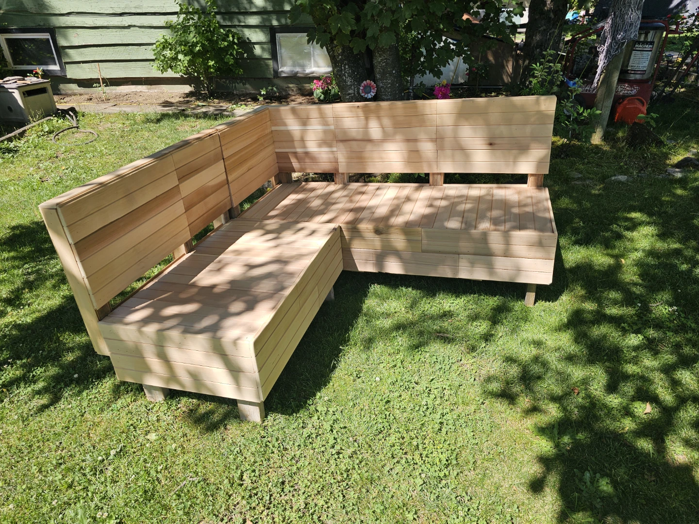 L-Shaped Wooden Outdoor Bench