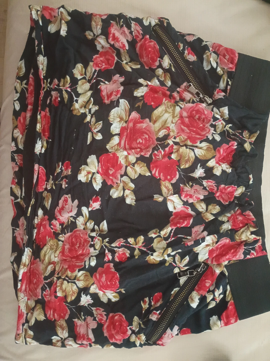 Black Floral Skirt with Zippers