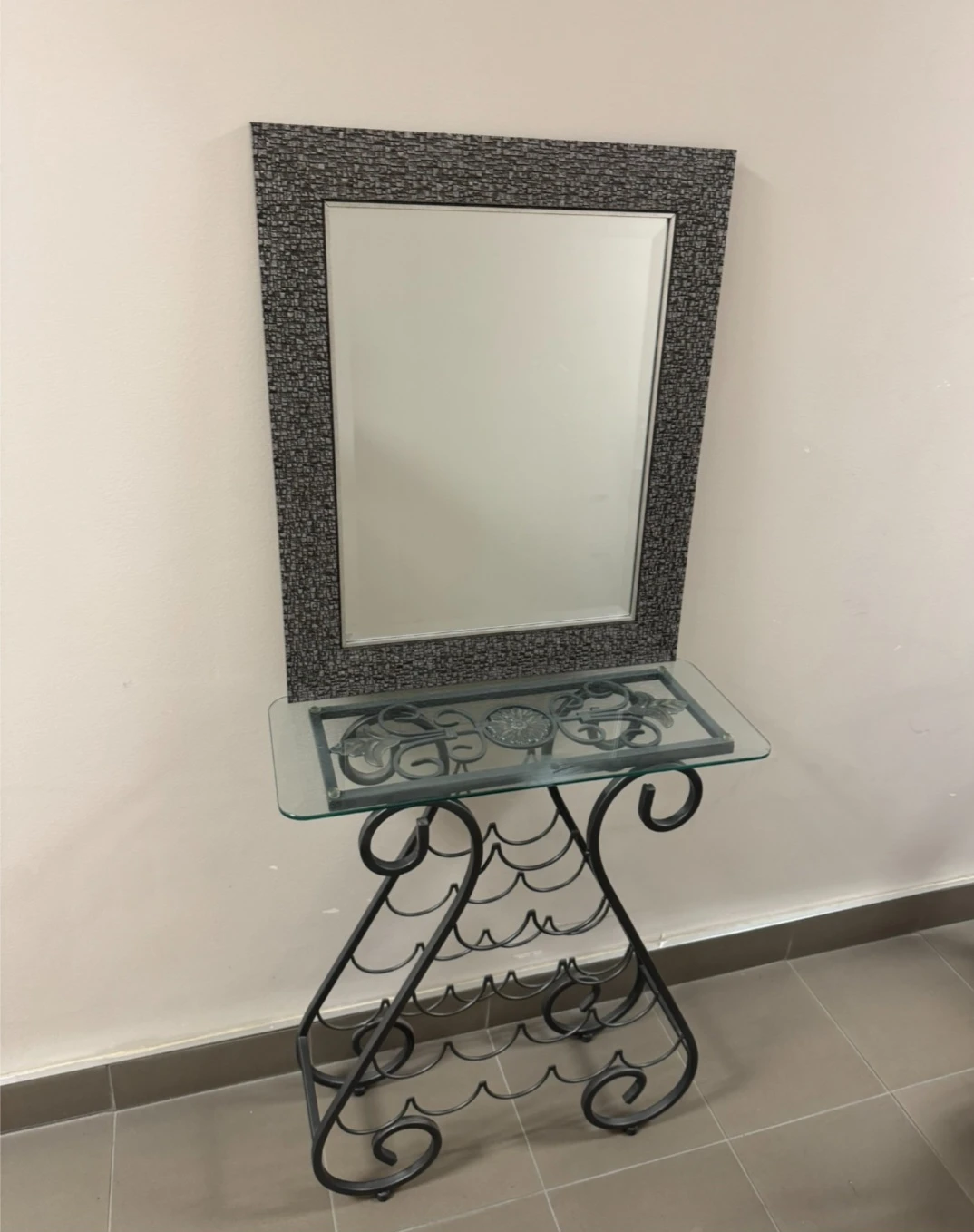 Console Table with Mirror and Wine Rack
