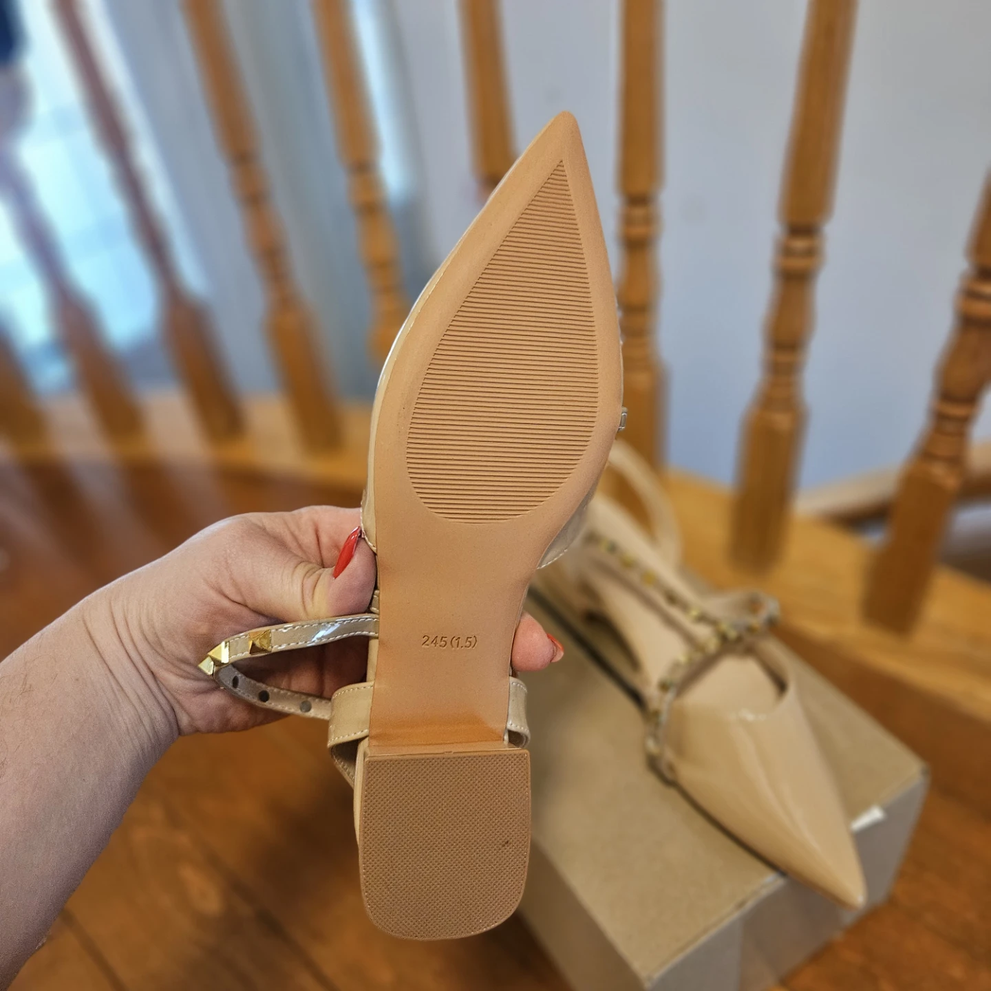 New Women's Studded Slingback Flats - Beige - photo 4