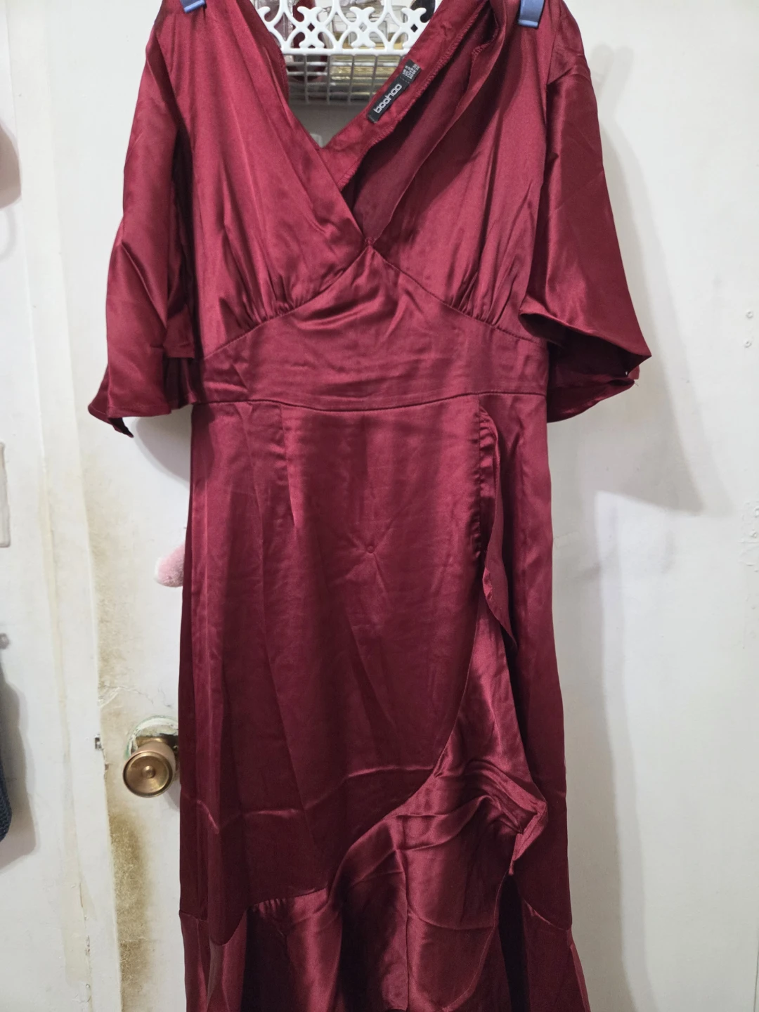 Boohoo Red Satin Midi Dress