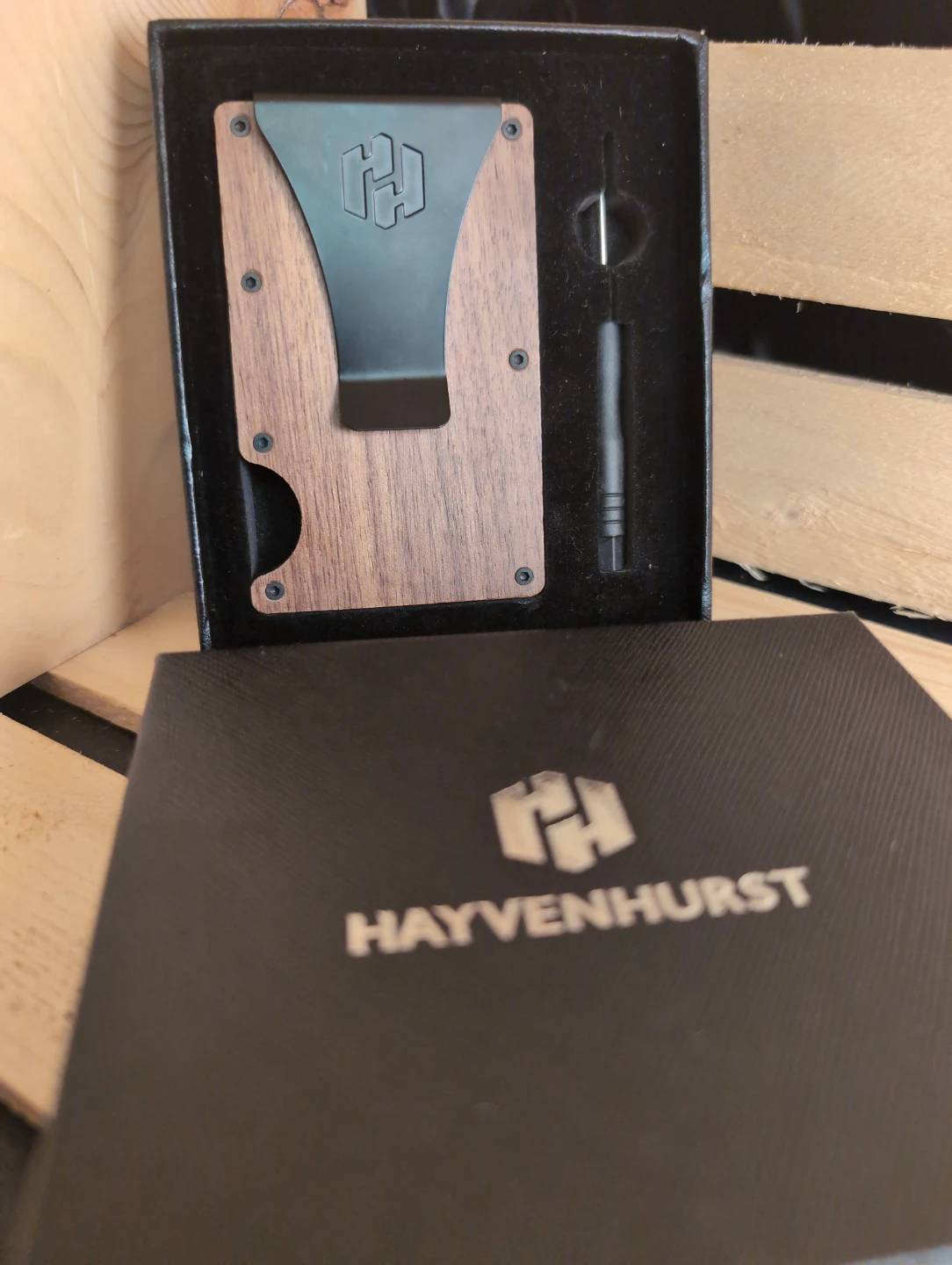 HAYVENHURST RFID Wooden Card Holder Wallet w/Money clip!