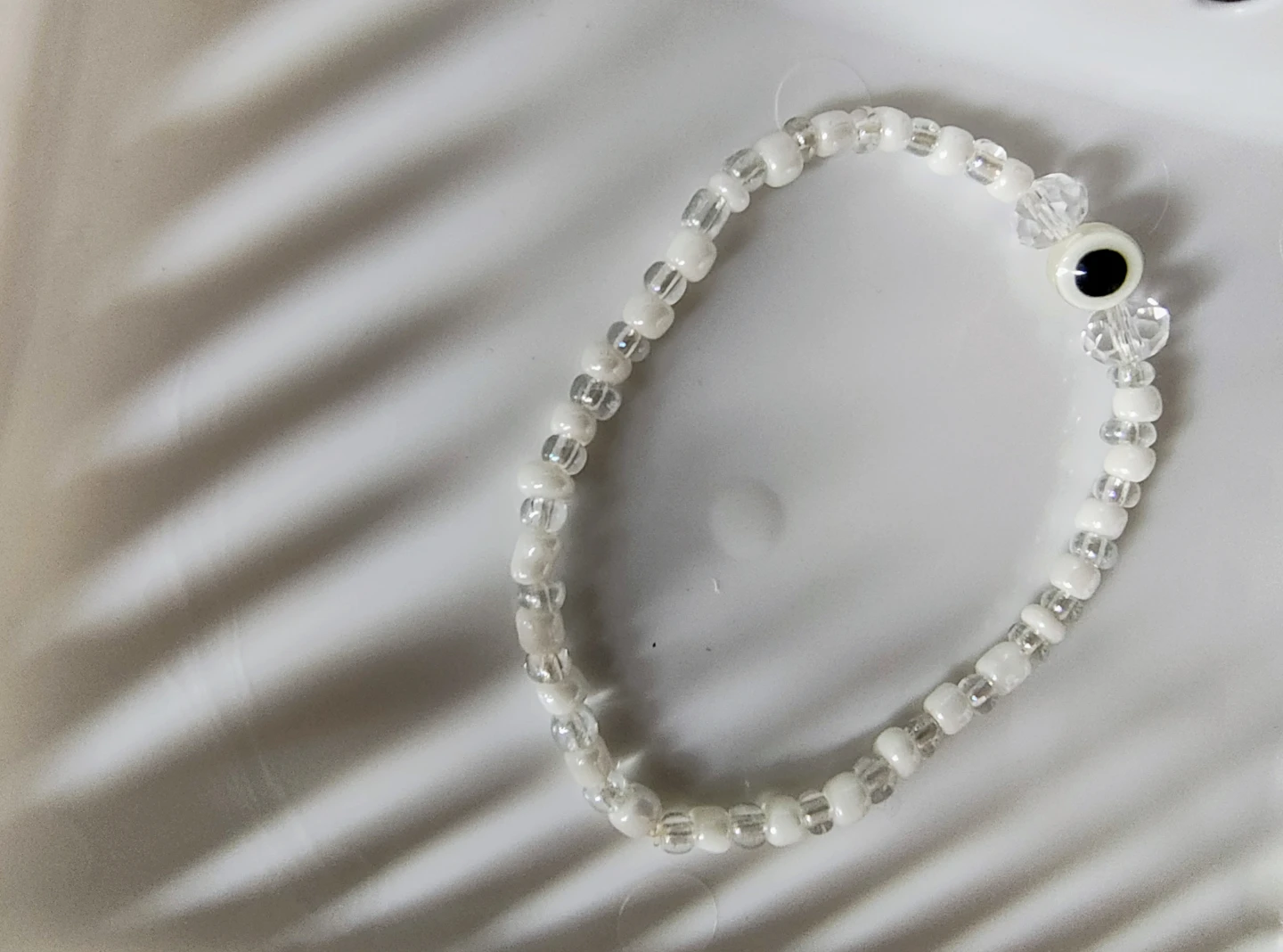 Hand made White Beaded Evil Eye Bracelet