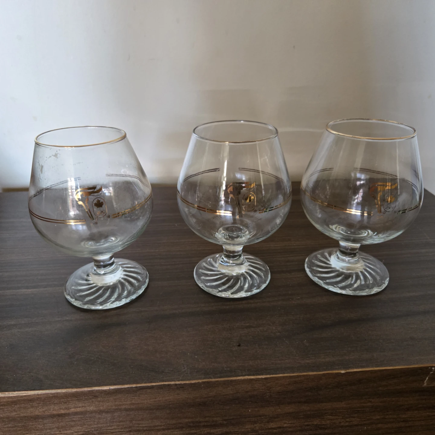 Set of 3 Brandy Glasses with Gold Rim