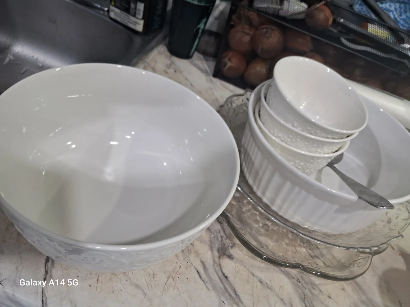 White Embossed Serving Bowl