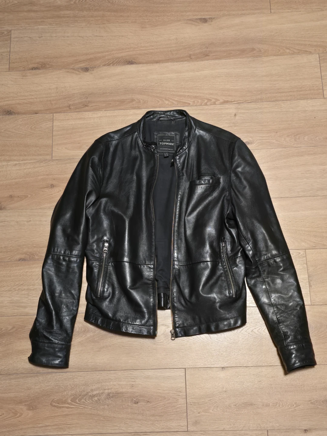 Geniune black leather topman biker jacket