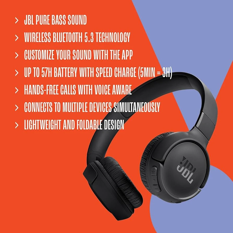 JBL Tune 520BT Wireless On-Ear Headphones - Blue - photo 4