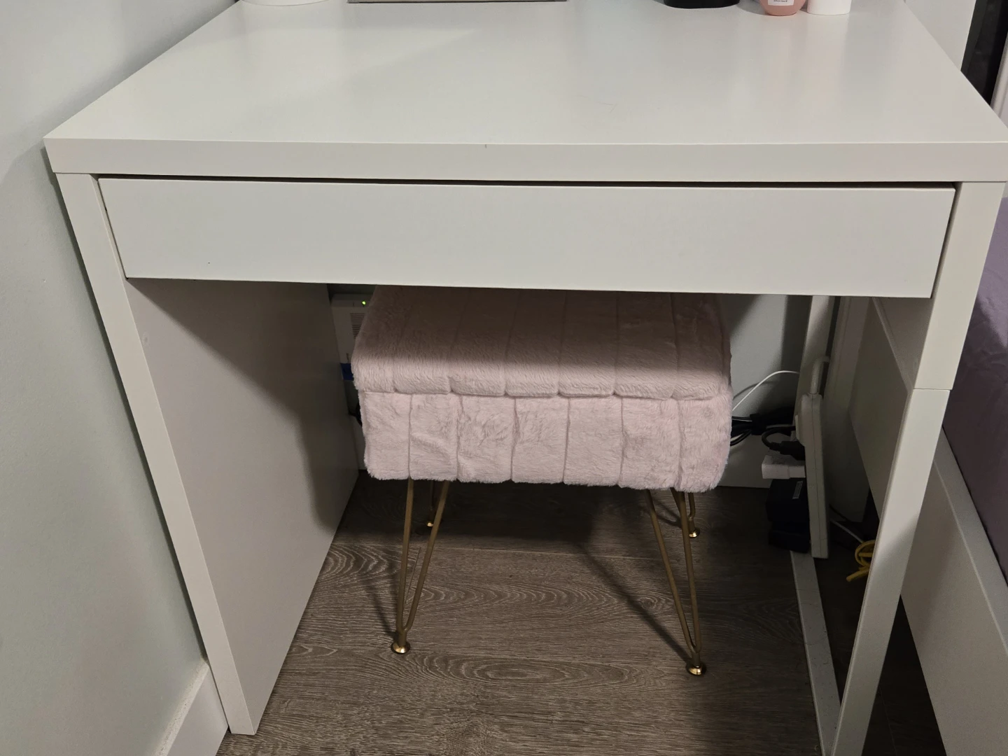 Vanity Table + Pink Ottoman