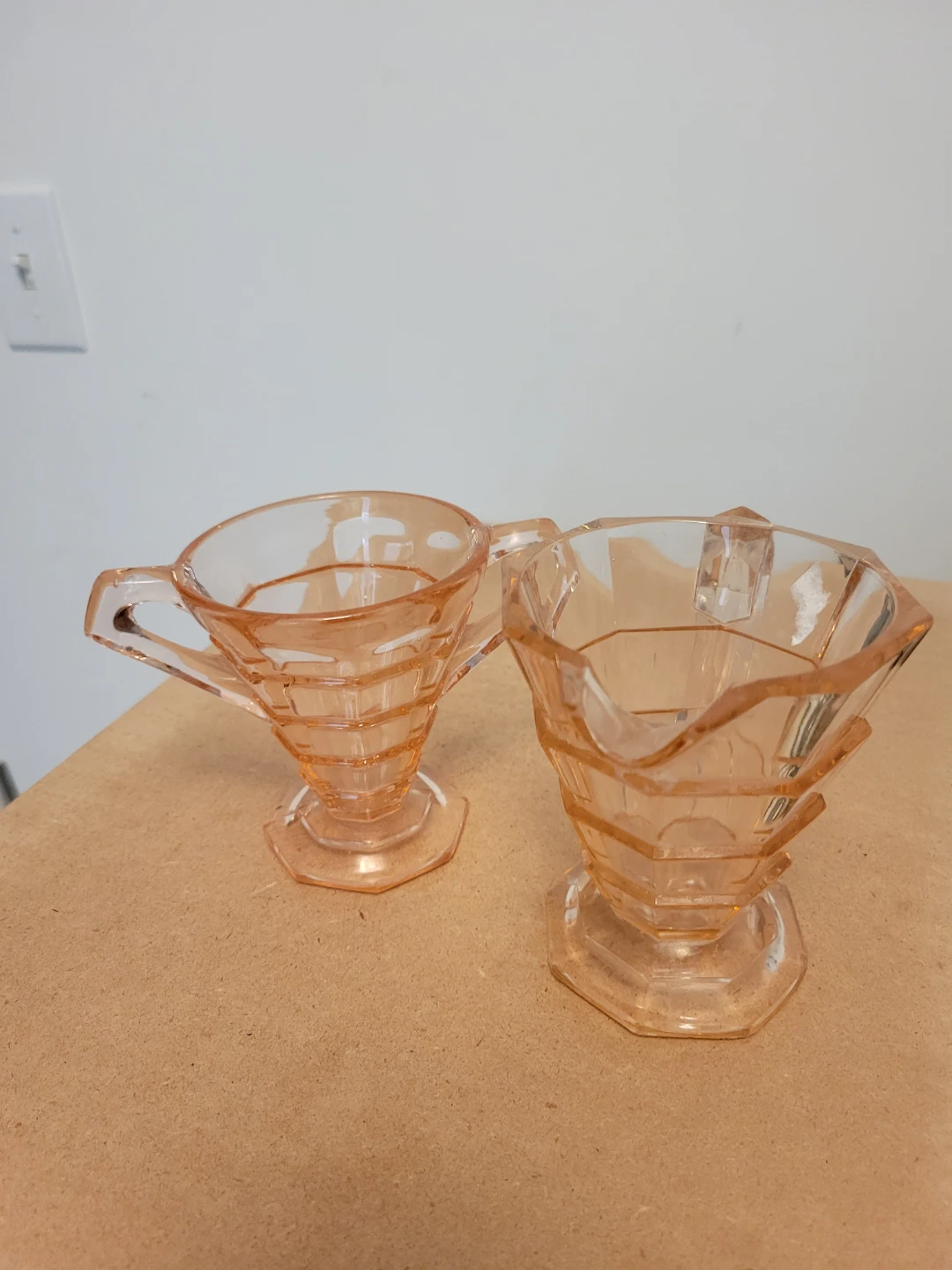 Pink Glass Sugar Bowl and Creamer Set