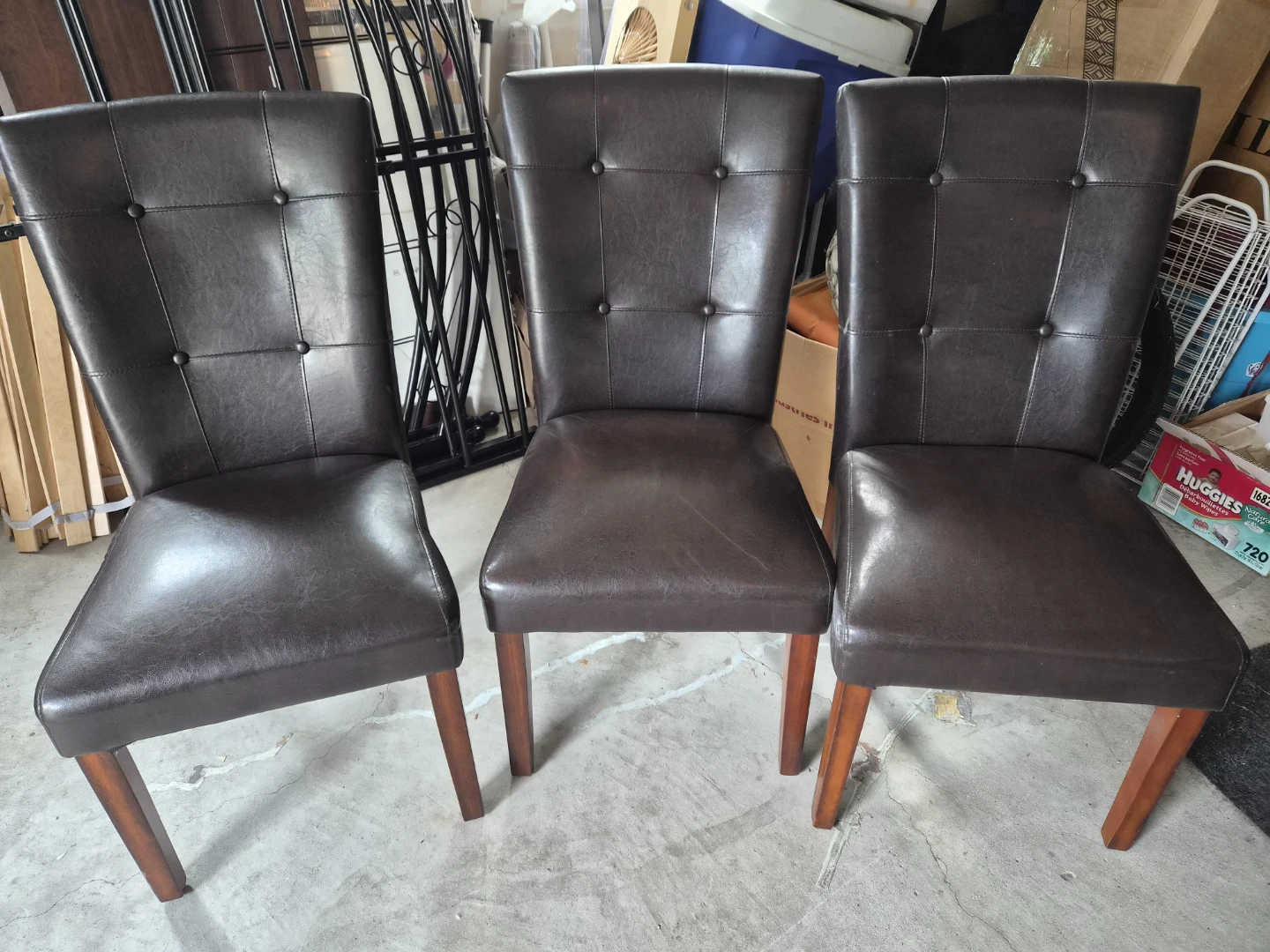 Set of 3 Dark Brown Dining Chairs