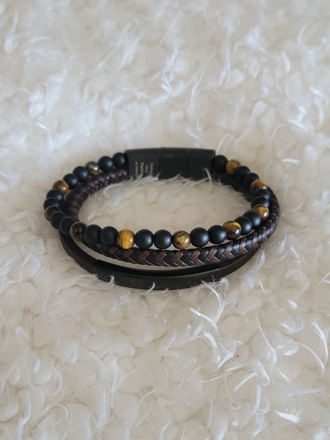 Raymard Men's Tiger Eye & Black Onyx Braided Leather Bracelet ⚽