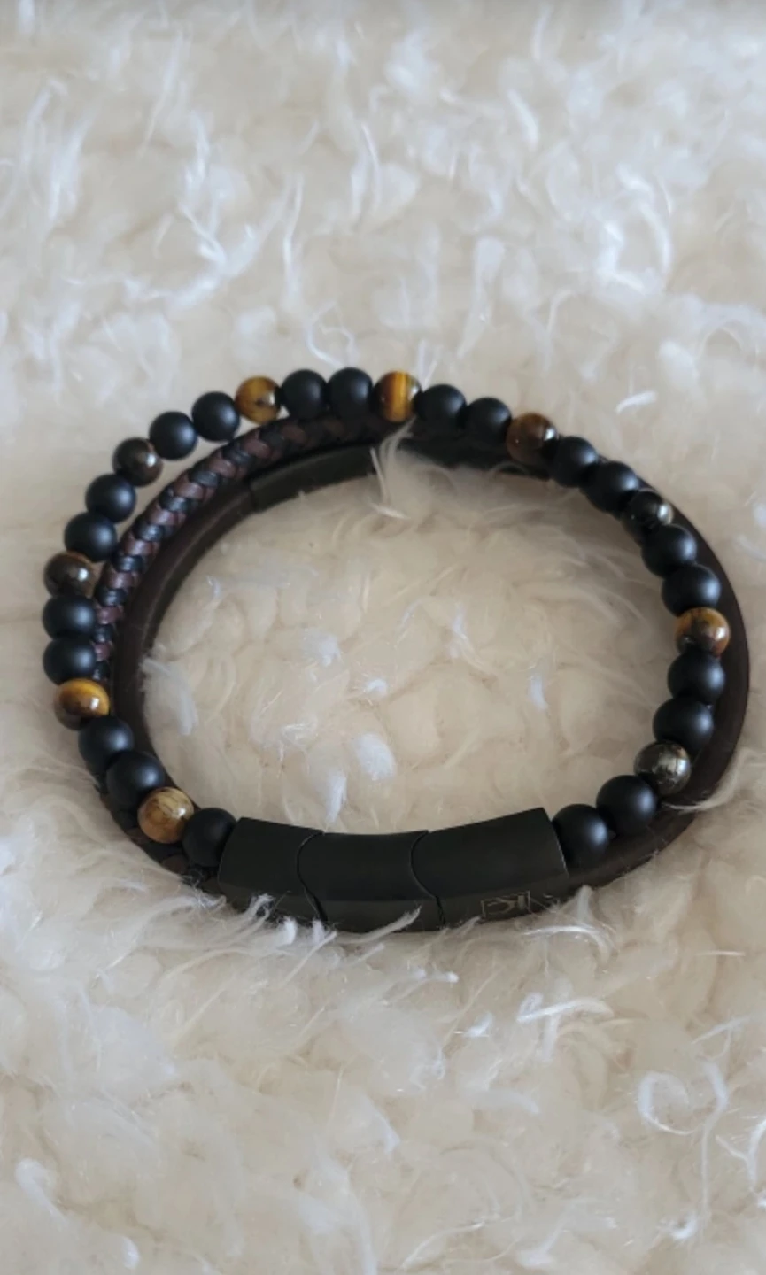 Raymard Men's Tiger Eye & Black Onyx Braided Leather Bracelet ⚽ - photo 2