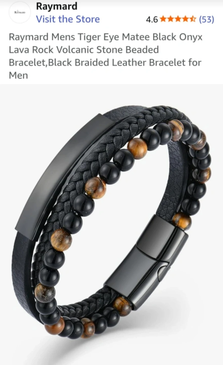 Raymard Men's Tiger Eye & Black Onyx Braided Leather Bracelet ⚽ - photo 4