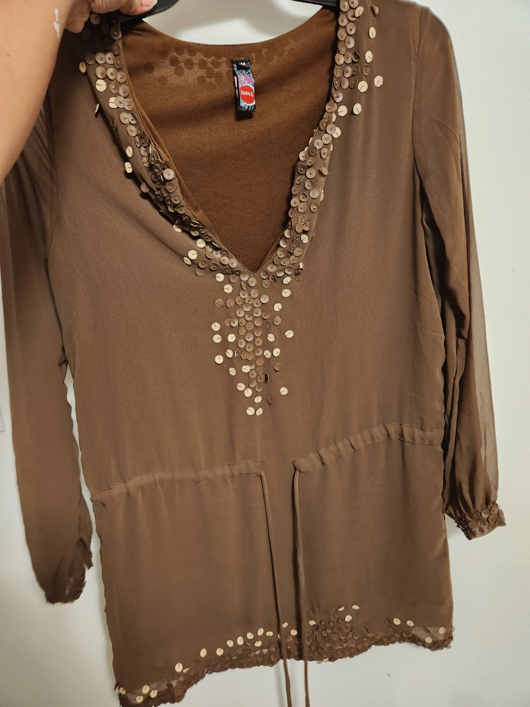 AMIKKA Embellished Brown Tunic Top ⚽