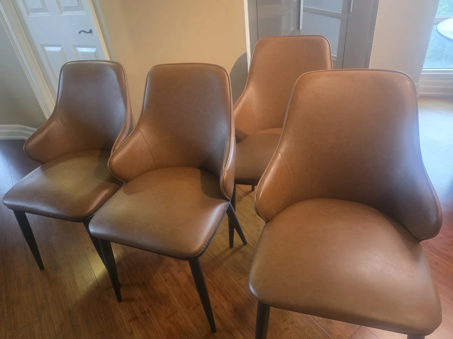 Set of 4 Brown Faux Leather Dining Chairs