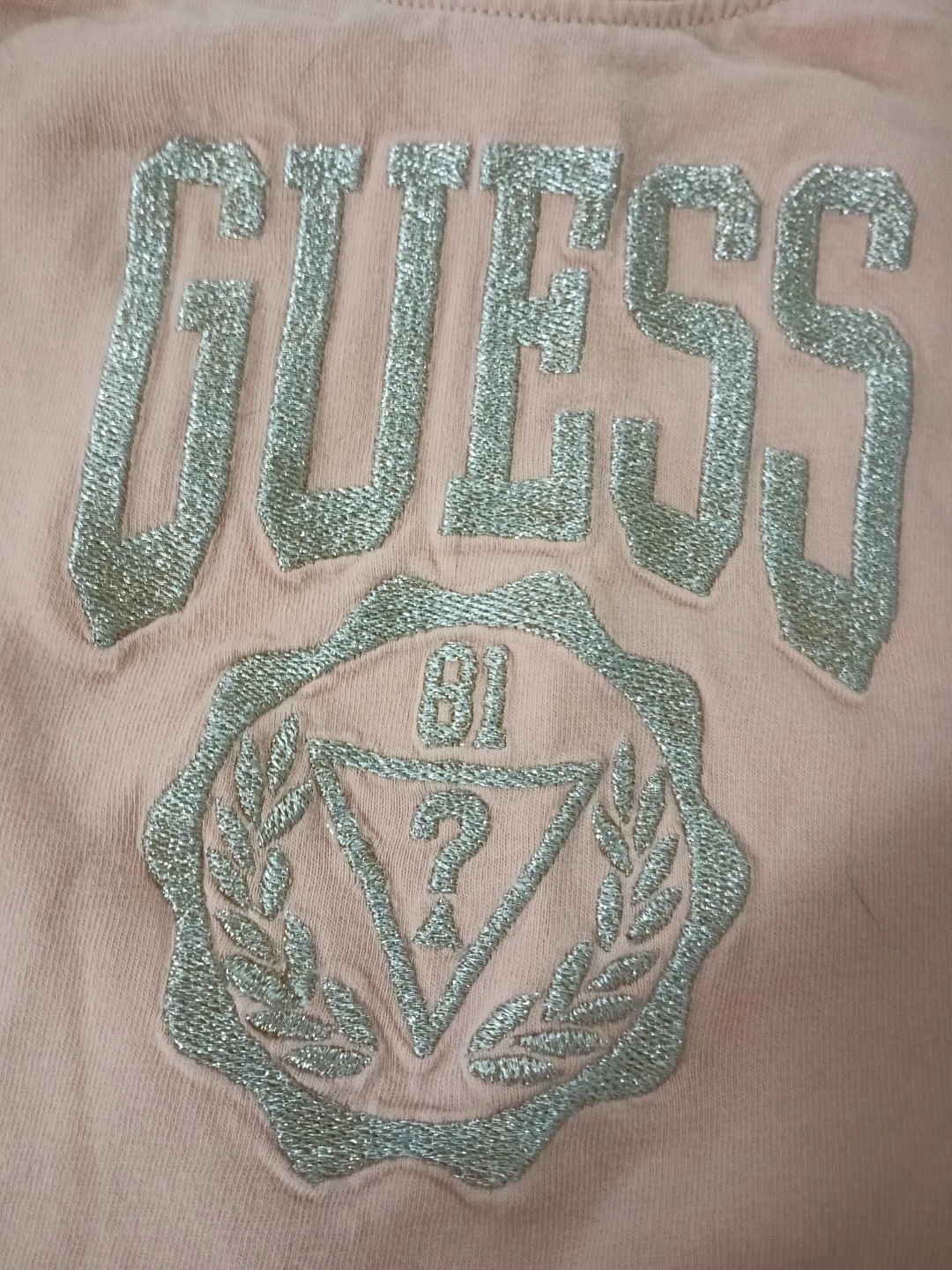 GUESS Pink Short Sleeve Tee with Silver Glitter Logo - photo 2