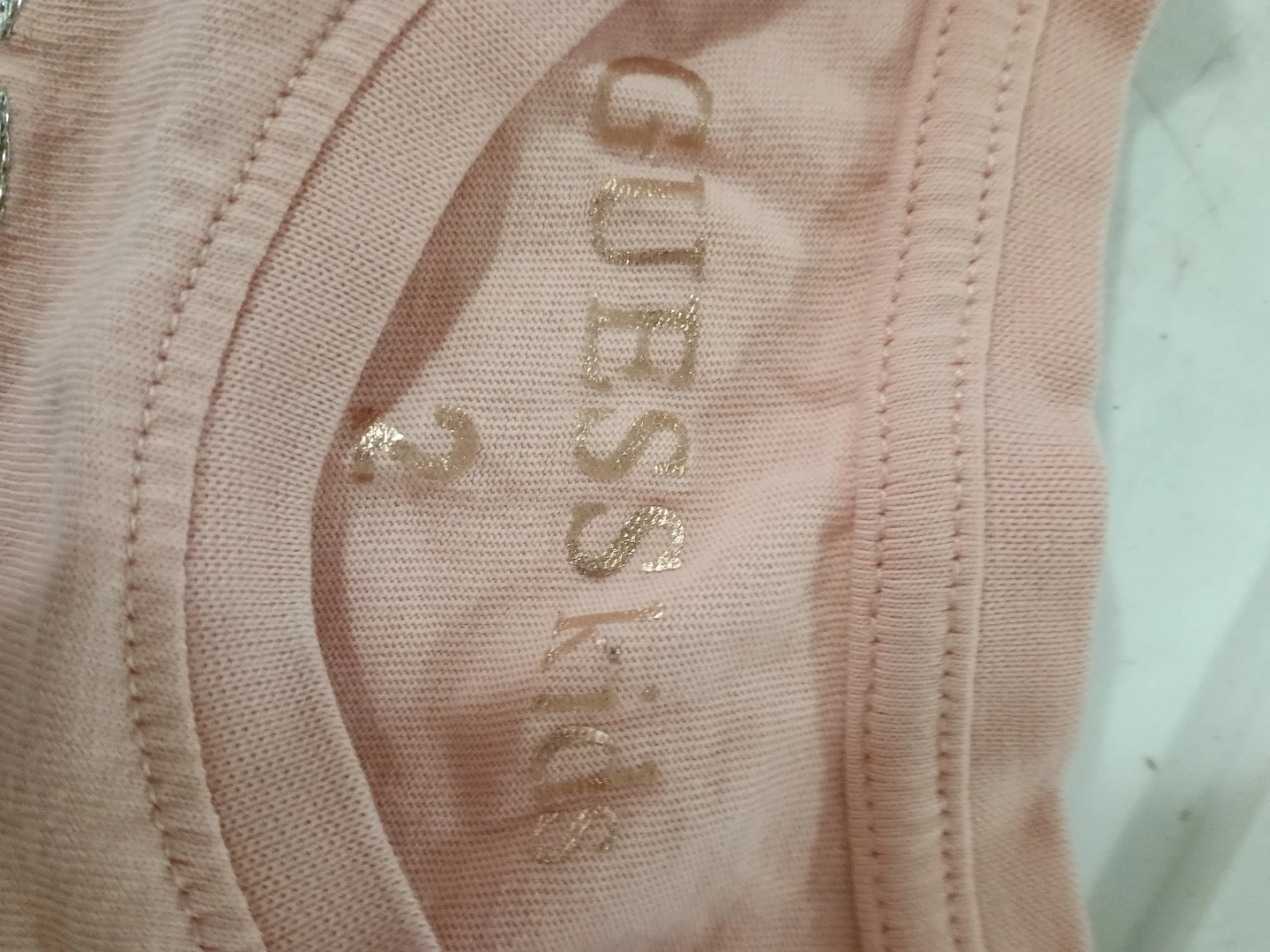 GUESS Pink Short Sleeve Tee with Silver Glitter Logo - photo 3
