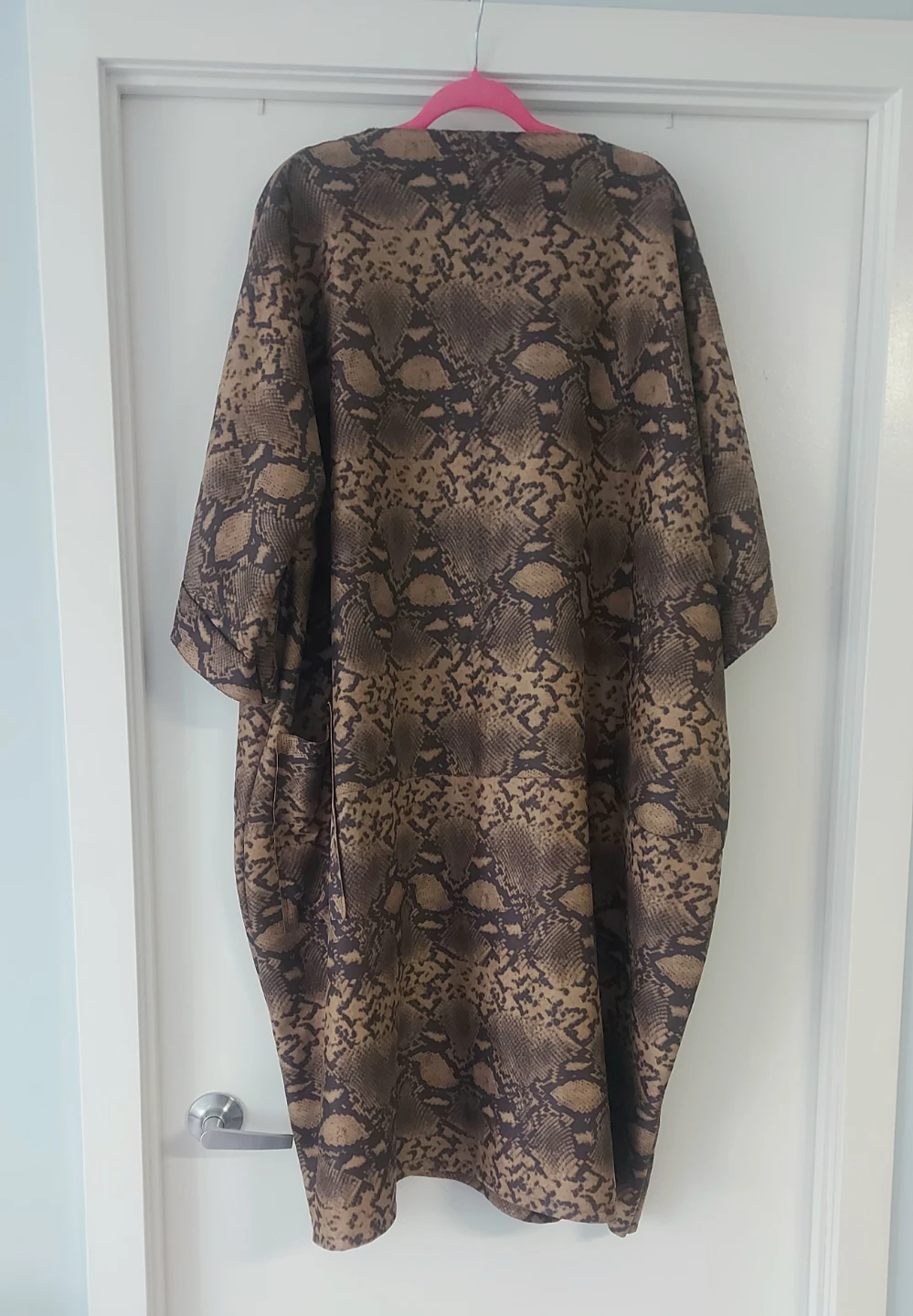 Brown & Grey Print Kimono Style LongDress