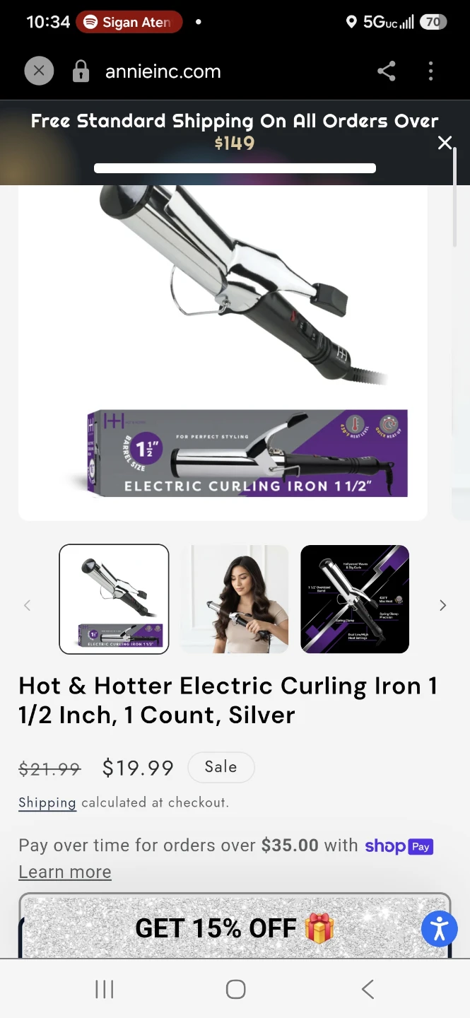 Hot & Hotter 1 1/2 Inch Electric Curling Iron - Silver - photo 5