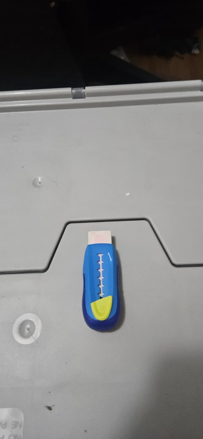 Blue and yellow mini craft knife eraser