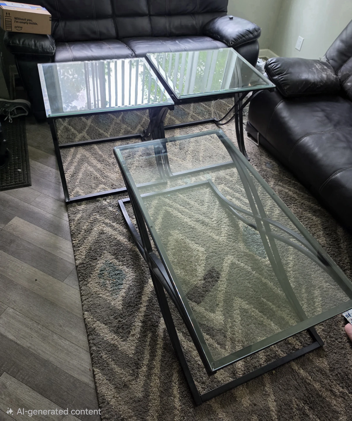 Set of 3 Glass Top Coffee and End Tables
