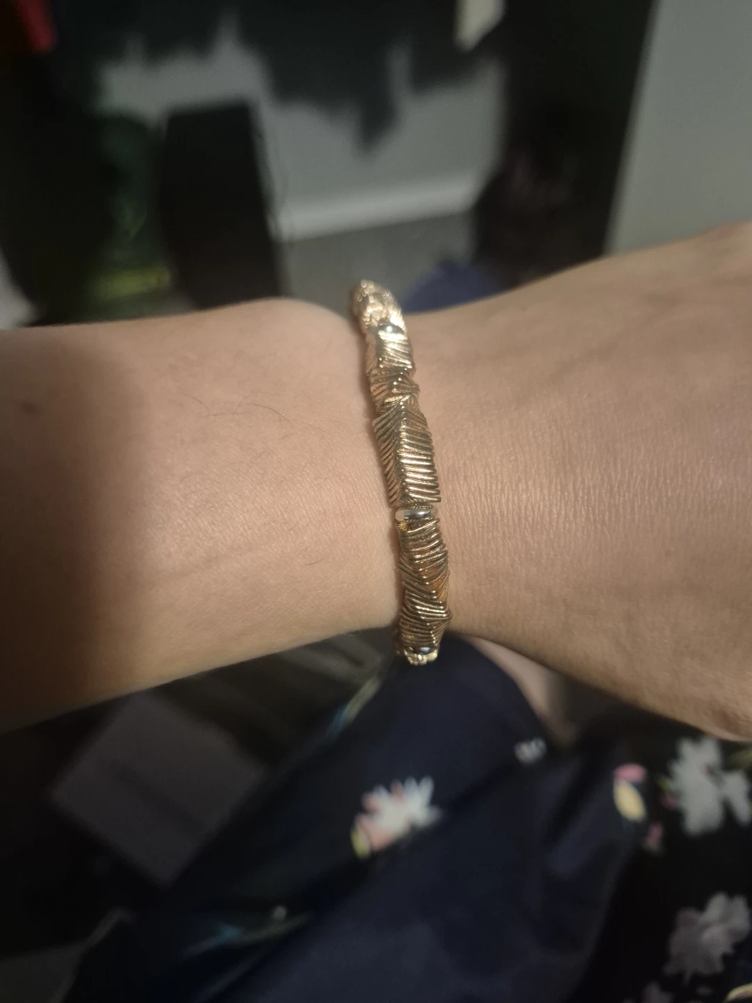 Gold coloured textured cuff bracelet