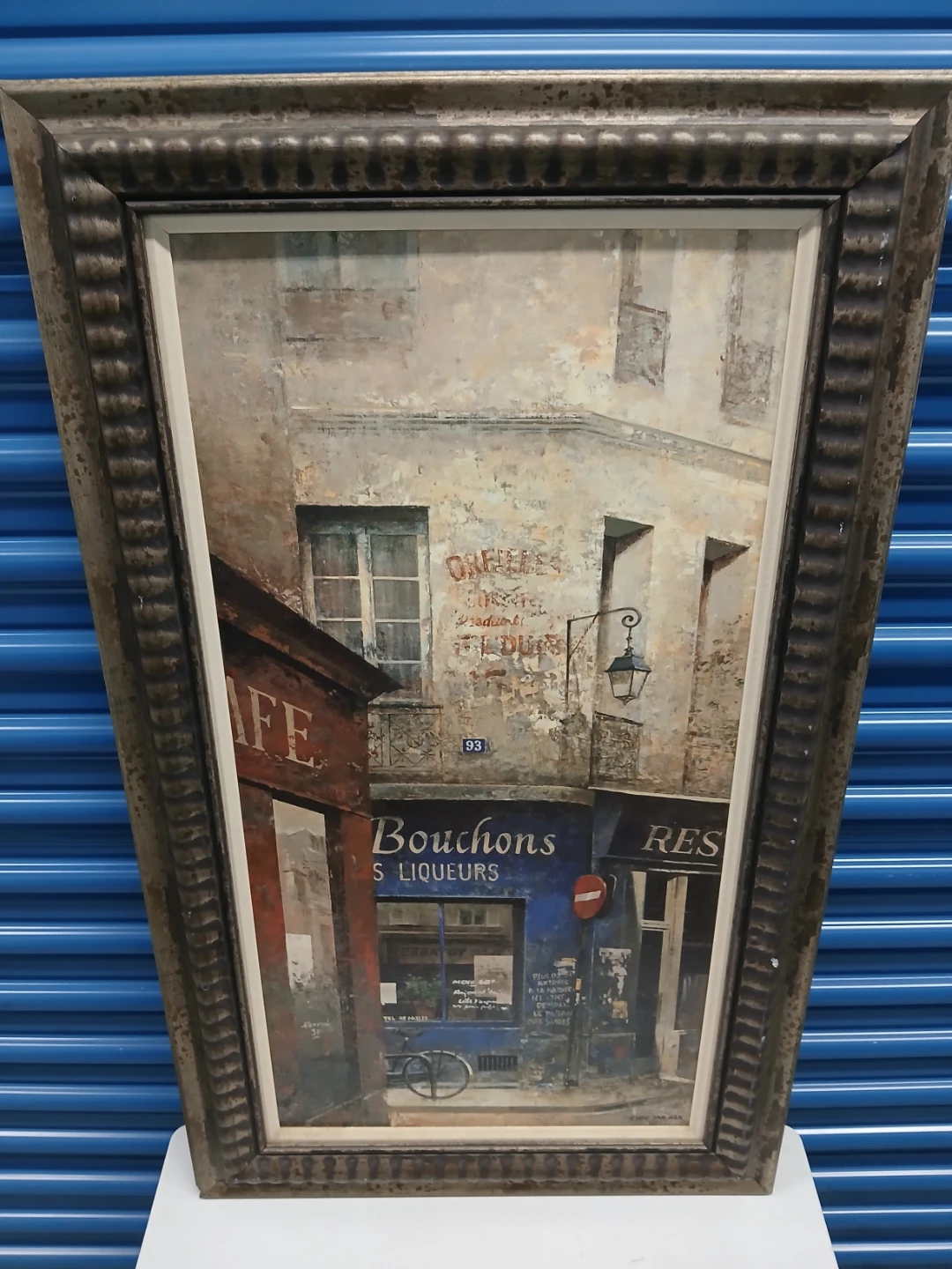 Framed Parisian Street Scene Painting