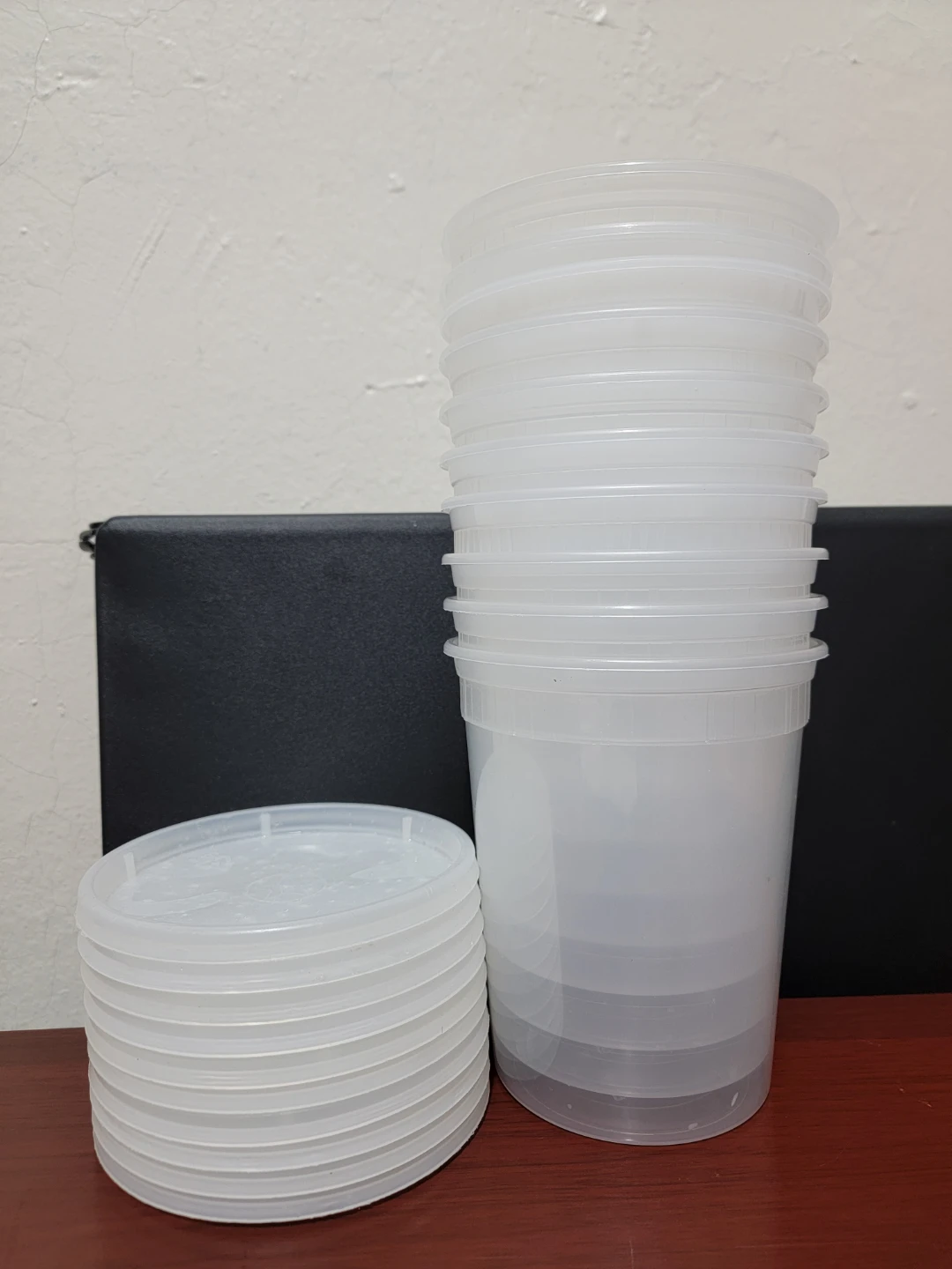 Set of 10 clear plastic food storage containers with lids