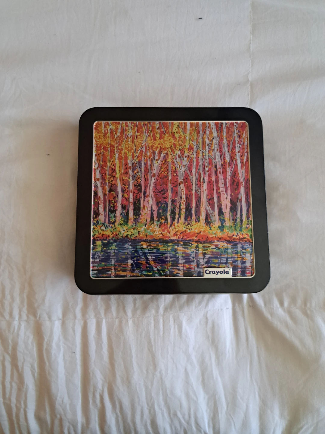 Crayola Tin Box with Colorful Autumn Scene