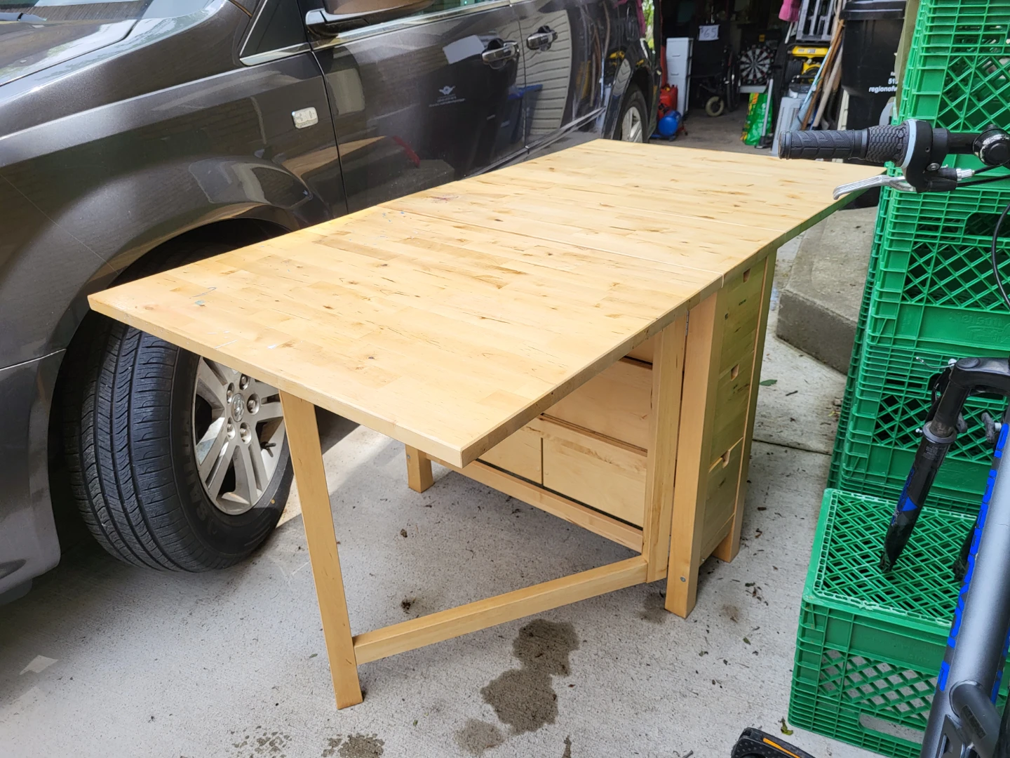Wooden Drop-Leaf Table with 6 Drawers opens to 60" or 35"