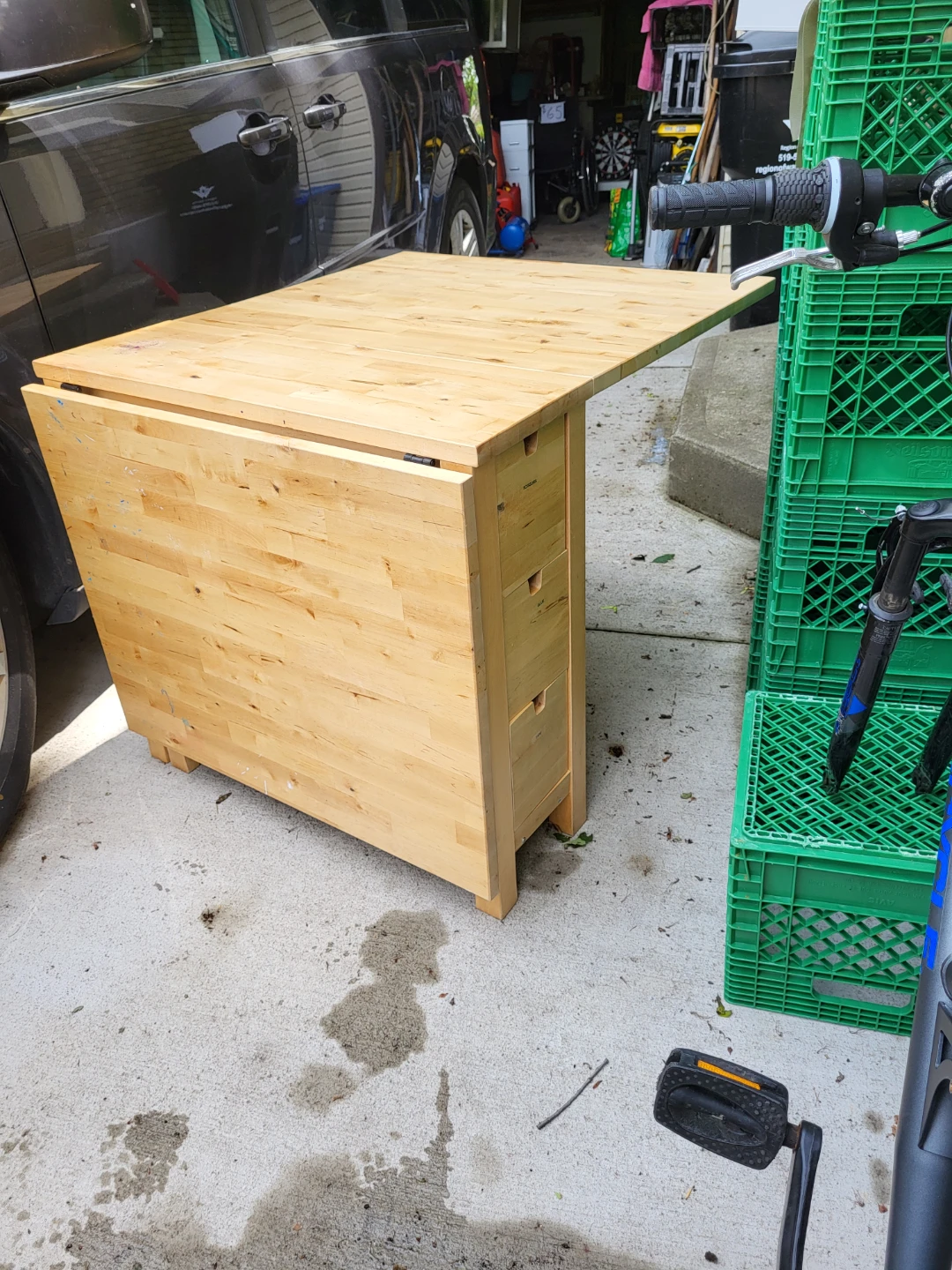 Wooden Drop-Leaf Table with 6 Drawers opens to 60" or 35" - photo 2