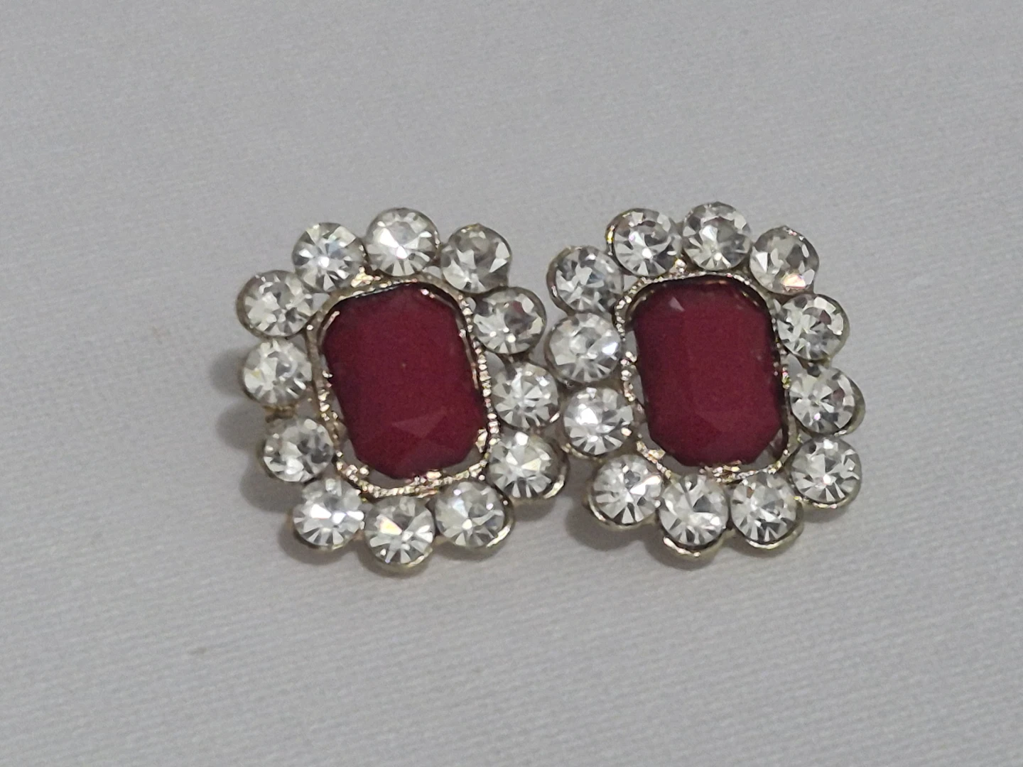 Stud Earrings with Red and Clear Stones