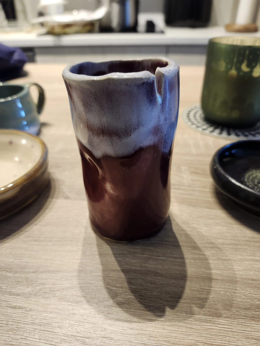 Handmade Ceramic pencil/toothbrush golder - Burgundy and White ⚽ - photo 2