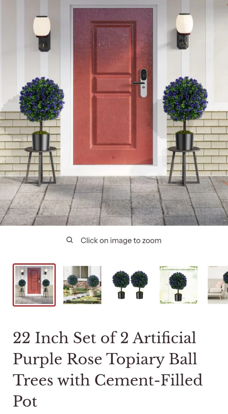 Set of 2 Artificial Purple Rose Topiary Ball Trees - 22 Inch