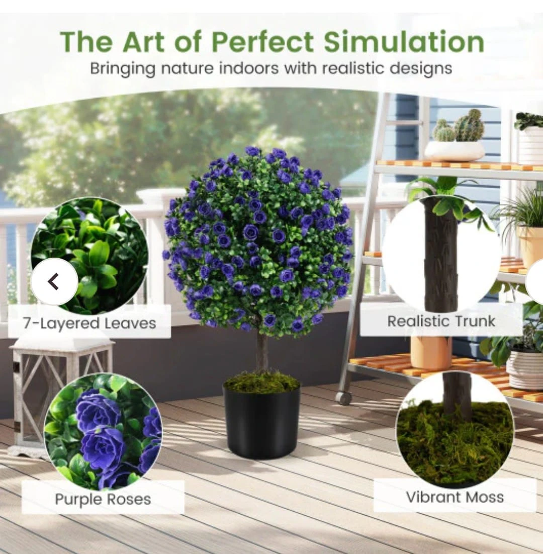 Set of 2 Artificial Purple Rose Topiary Ball Trees - 22 Inch - photo 4