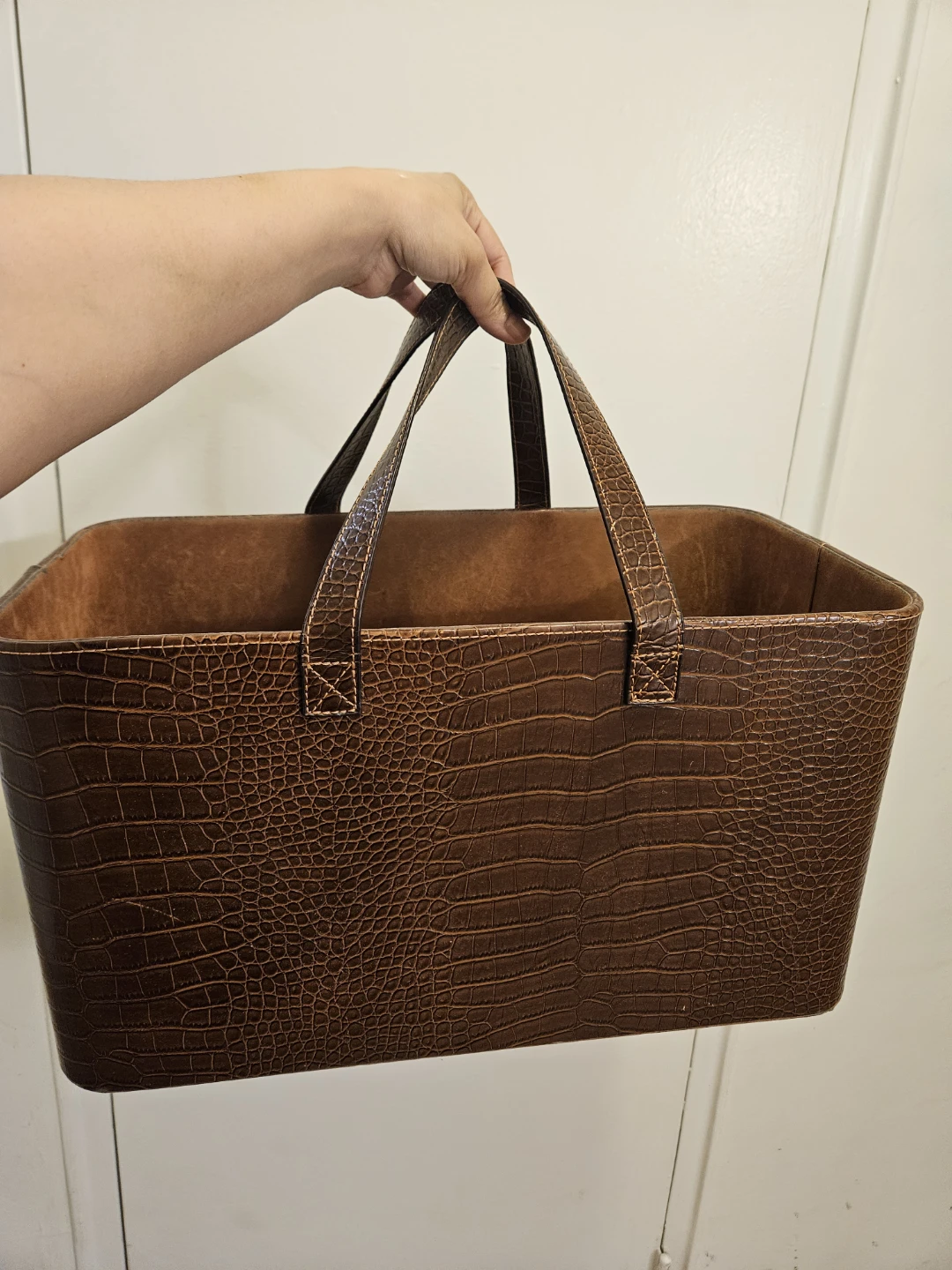 Brown Faux Croc Tote Bag