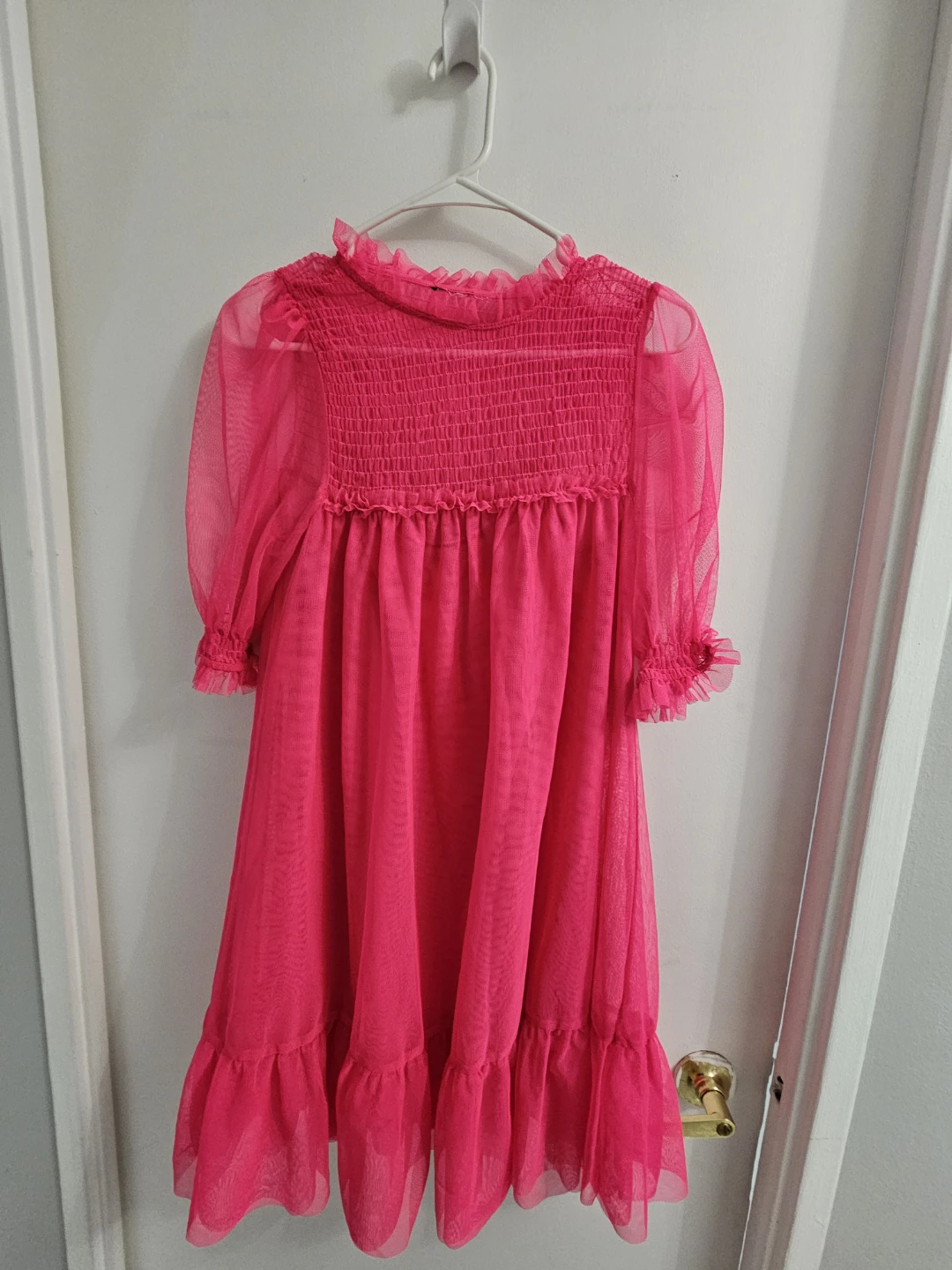 Hot Pink Tulle Dress with Smocked Bodice