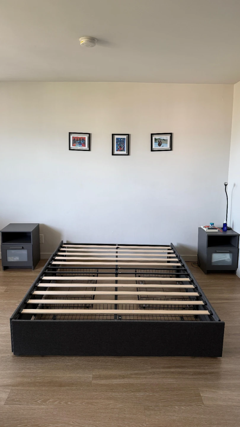 Grey Upholstered Bed Frame with Headboard