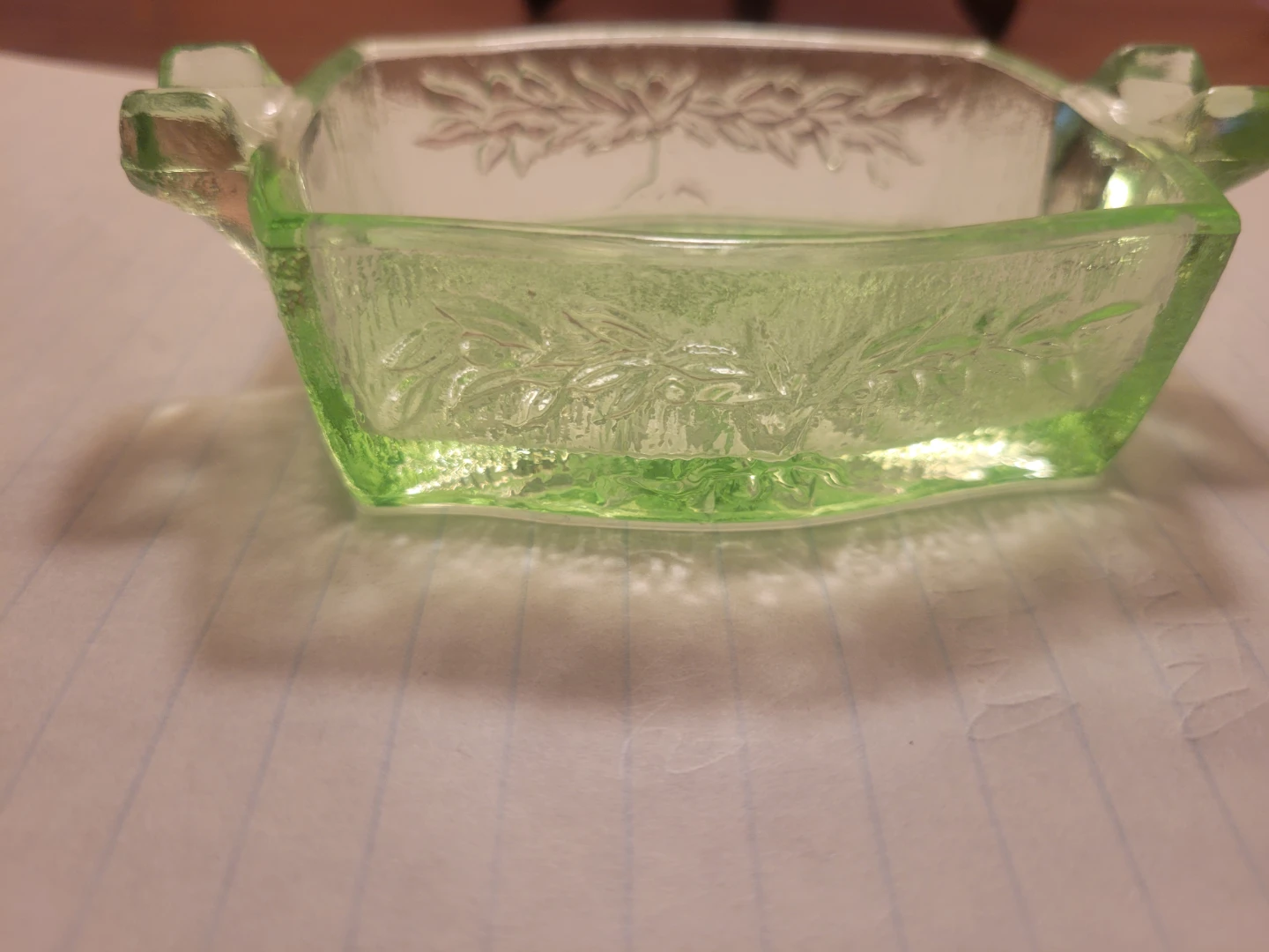 Green Glass Trinket Dish with Handles