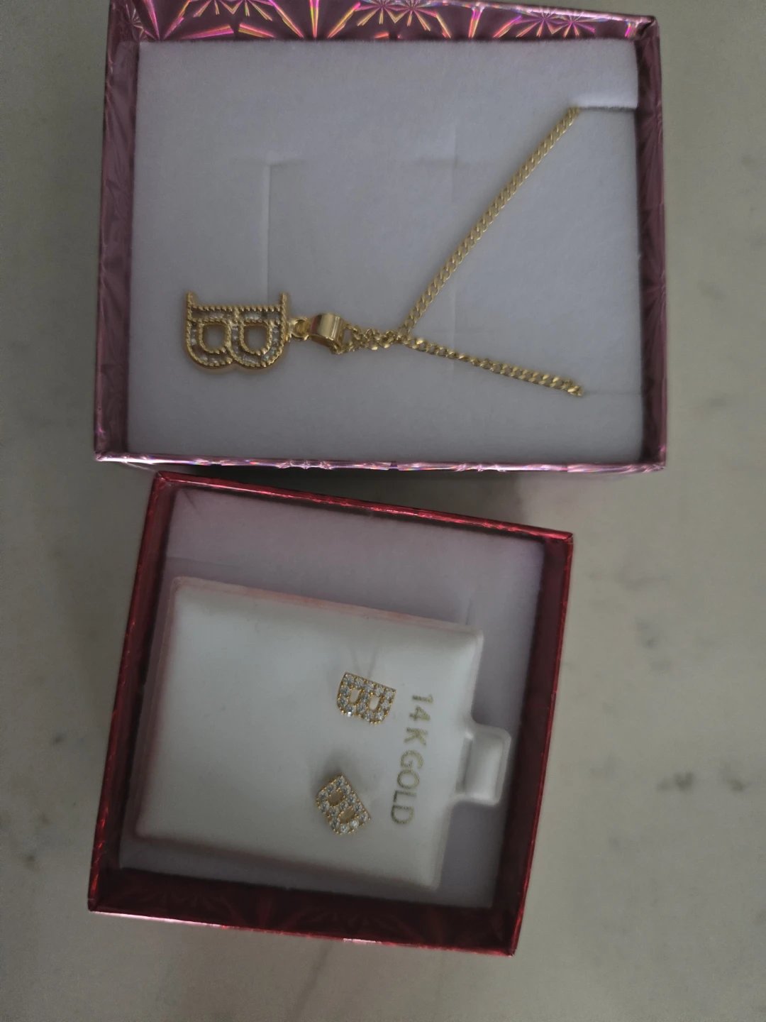 14k Gold "B" Necklace and Earrings Set