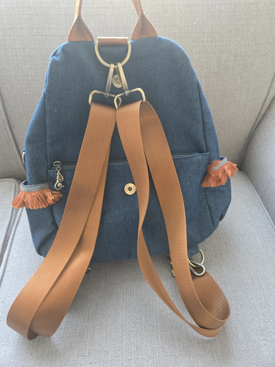 Blue Denim Backpack with Embroidered Flowers - photo 4