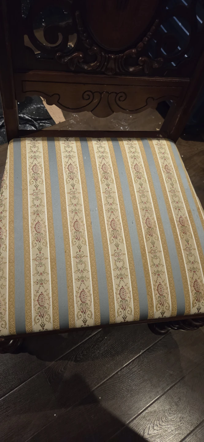 Vintage Ornate Wooden Chair with Striped Upholstery - photo 2
