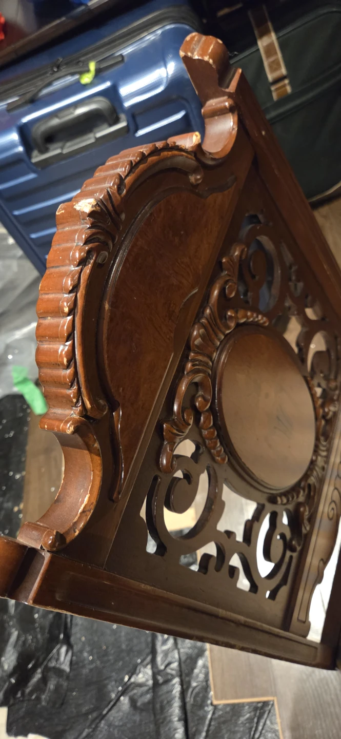 Vintage Ornate Wooden Chair with Striped Upholstery - photo 3